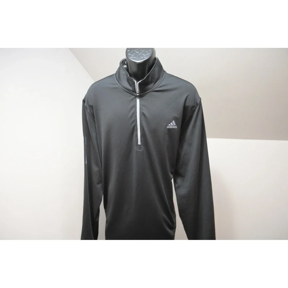 Adidas Golf Pullover Jacket Mens 2XL Black 1/4 Zip Reflective Stripes Excellent